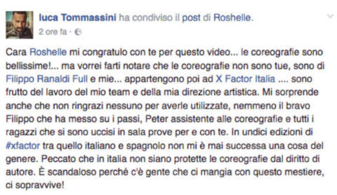Roshelle criticata da Luca Tommassini