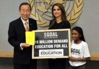 Rania di Giordania, Ban Ki-moon - New York - 22-09-2010 - La regina Rania di Giordania presenta alle Nazioni Unite la campagna 1GOAL : Education for All