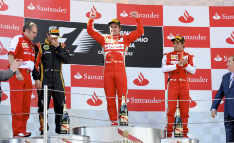 Stefano Domenicali, Felipe Massa, Kimi Raikkonen, Fernando Alonso - Barcellona - 12-05-2013 - F.1: La Ferrari domina il Gran Premio di Spagna