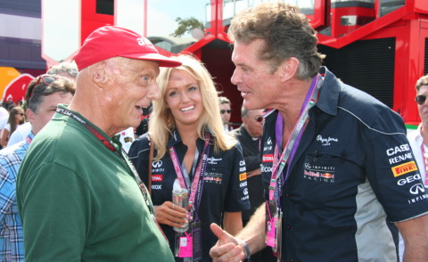 Niki Lauda, Hayley Roberts, David Hasselhoff - Monza - 07-09-2013 - Autodromo di Monza, circuito delle star