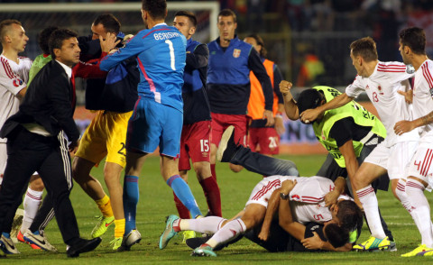 Serbia-Albania - Zenica - 14-10-2014 - Serbia-Albania: la lite in campo che ha bloccato la partita