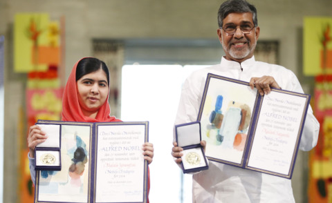 Kailash Satyarthi, Malala Yousafzai - Oslo - 10-12-2014 - Malala Yousafzai e Kailash Satyarthy premi Nobel per la Pace