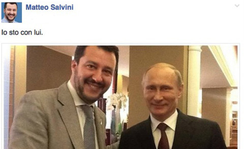 Vladimir Putin, Matteo Salvini - Mosca - 09-05-2015 - Matteo Salvin si schiera al fianco di Putin