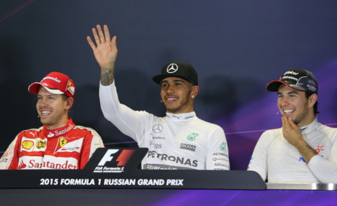Sergio Perez, Sebastian Vettel, Lewis Hamilton - Sochi - 11-10-2015 - Furmula Uno: Hamilton Zar di Russia, Vettel secondo