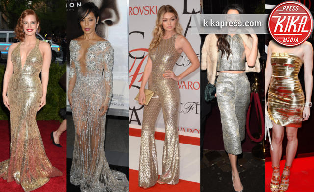 Amal Clooney, Gigi Hadid, Jessica Chastain, Elena Barolo, Jada Pinkett Smith - 09-12-2015 - Rendi le feste più preziose con gli abiti oro e argento!
