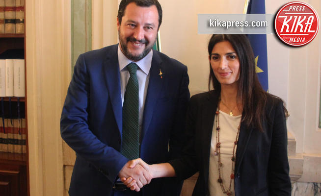 Virginia Raggi, Matteo Salvini - Roma - 25-07-2018 - Matteo Salvini e Virginia Raggi,insieme per la sicurezza di Roma